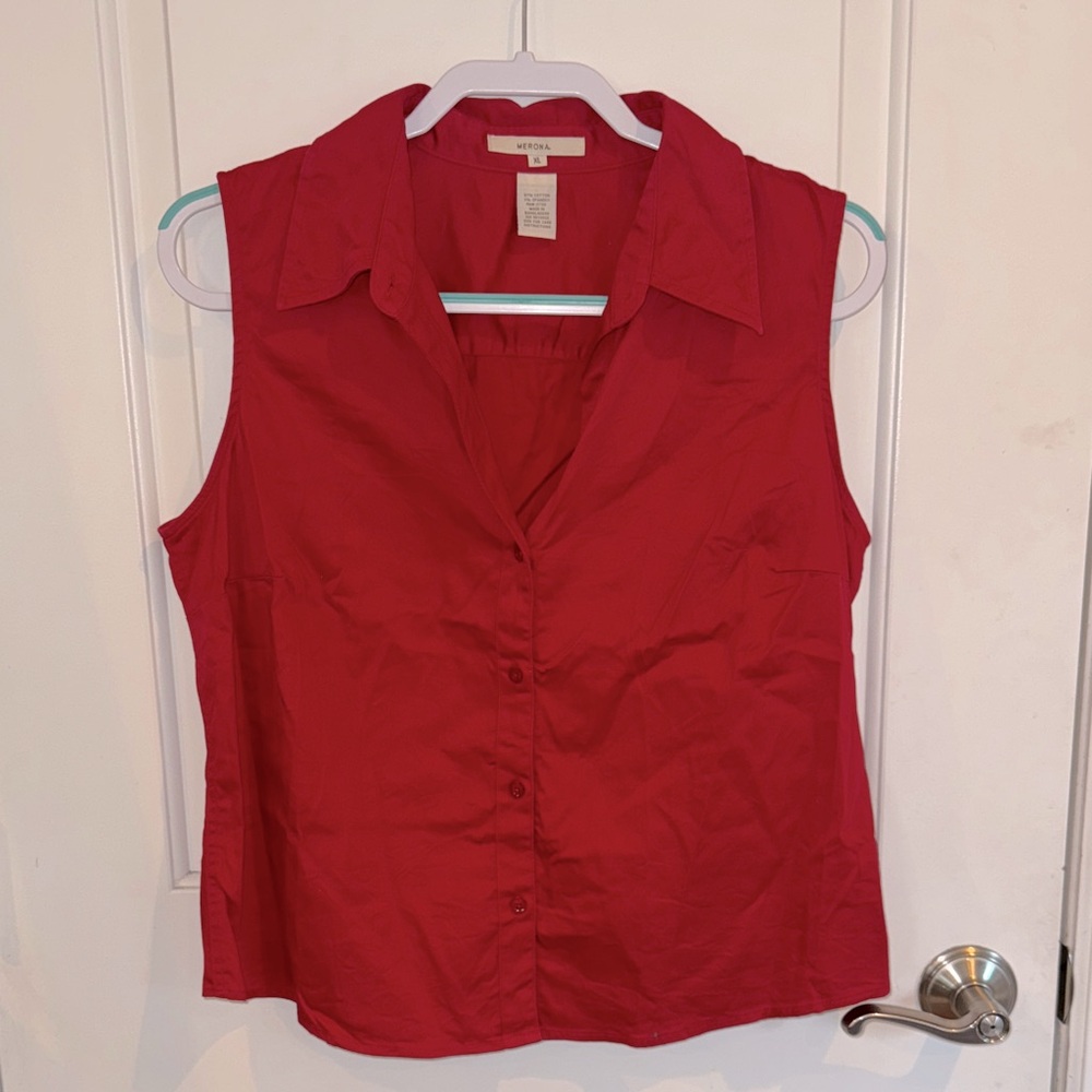 Merona red button down women's sleeveless top Shirt size  XL